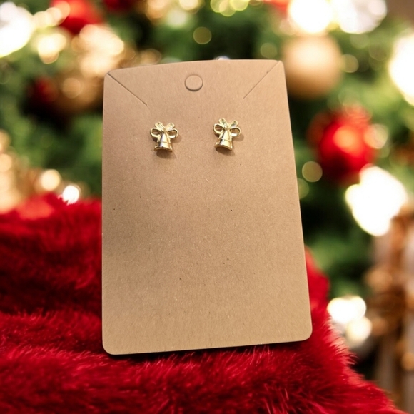 Gold Plated Festive Holiday Bell Stud Earrings - Picture 2 of 2